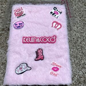 Pink Fuzzy Kids Notebook Cover with Patch Stickers